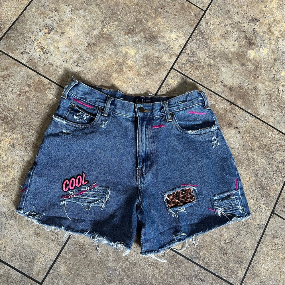 Austin Clothing Co. Blue Jean Patchwork Shorts with Pink Accents